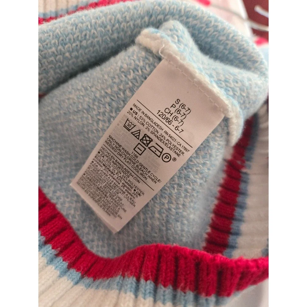 Old Navy SoSoft Kids Ski Ya Later Sweater Blue White Red Striped Size S 6-7